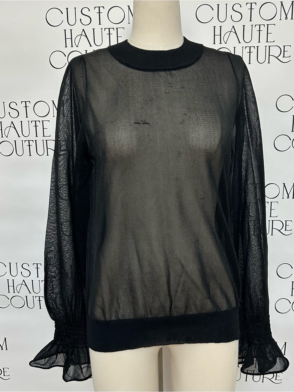 Black Sheer Mesh Long Sleeve Blouse